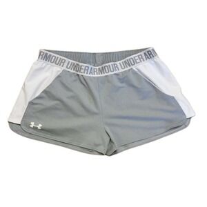 Under Armour Womens HeatGear Loose Fit Athletic Shorts Gray White Medium